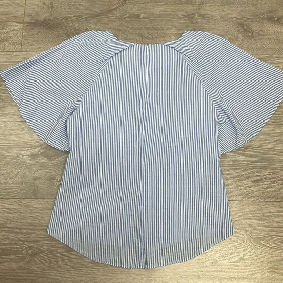 Ivanka Trump Blue and White Striped Short Flutter Sleeve Blouse Lace S - Picture 14 of 15